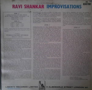 Ravi Shankar : Improvisations And Theme From Pather Panchali (LP, Album, Mono, RE)