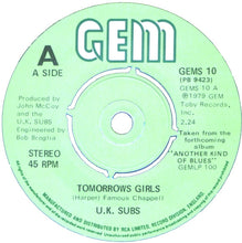 Load image into Gallery viewer, U.K. Subs* : Tomorrows Girls (7&quot;, Single, Blu)
