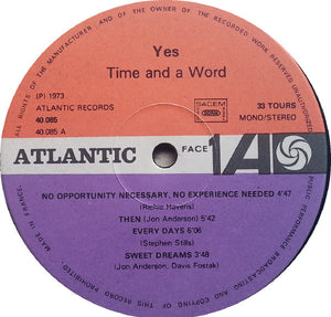 Yes : Time And A Word (LP, Album, RE)