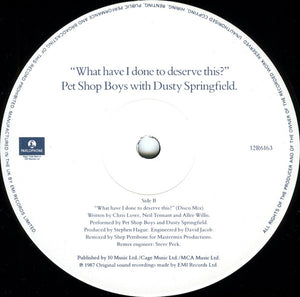 Pet Shop Boys With Dusty Springfield : What Have I Done To Deserve This? (12", Single)