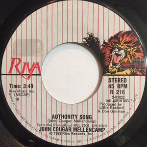 John Cougar Mellencamp : Authority Song (7", Styrene, 19)