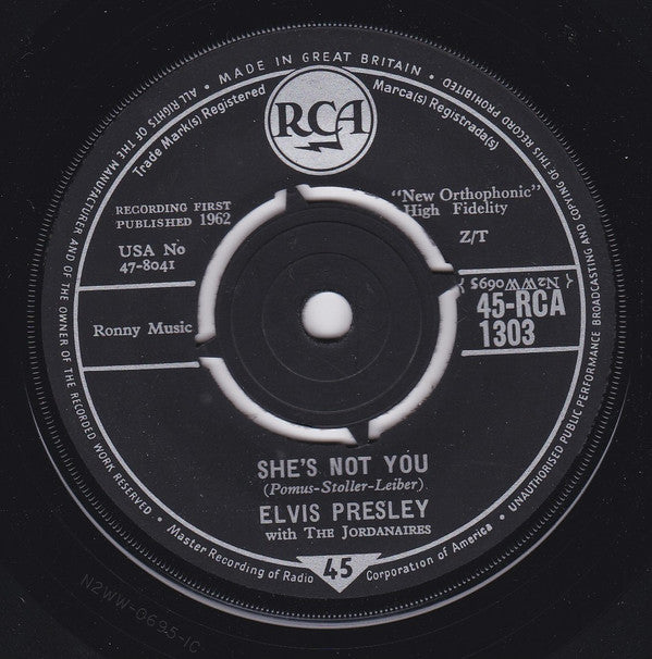 Buy Elvis Presley With The Jordanaires : She's Not You (7", Single) online  for the lowest price at Strummer Room Records