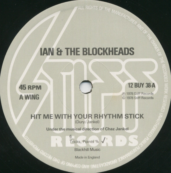 Ian Dury And The Blockheads : Hit Me With Your Rhythm Stick (12