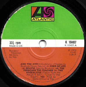 Yes : And You And I (7", Single, Sol)