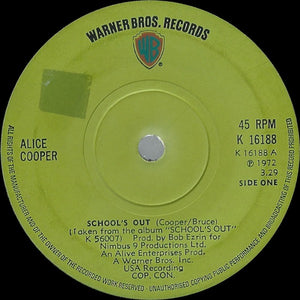 Alice Cooper : School's Out / Gutter Cat (7", Single, Sol)