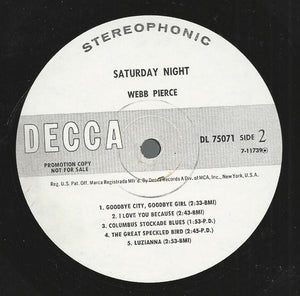 Webb Pierce : Saturday Night (LP, Album, Promo)