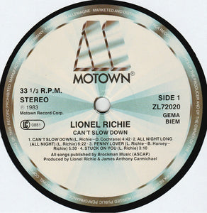 Lionel Richie : Can't Slow Down (LP, Album, Gat)